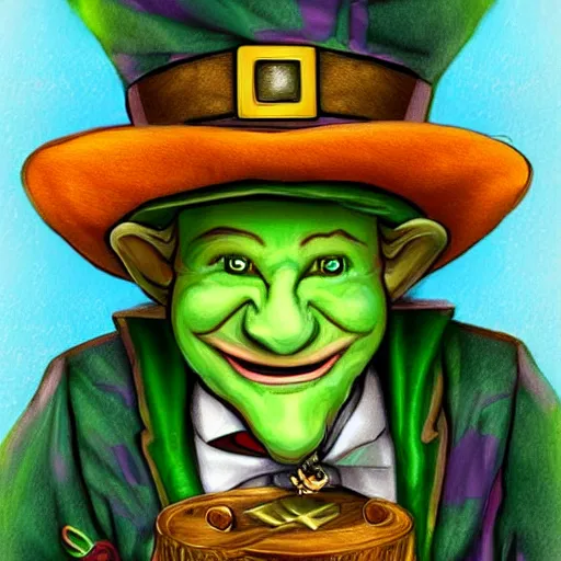 Prompt: a happy wizard leprechaun, digital art