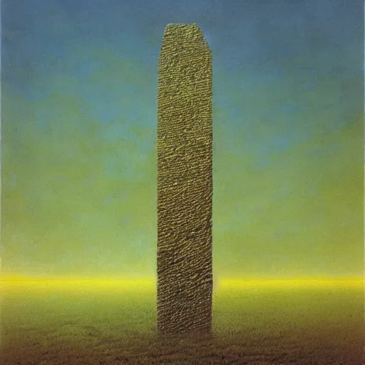 Prompt: 6 stelae pointing down from the sky, vanishing point, zdzislaw beksinski