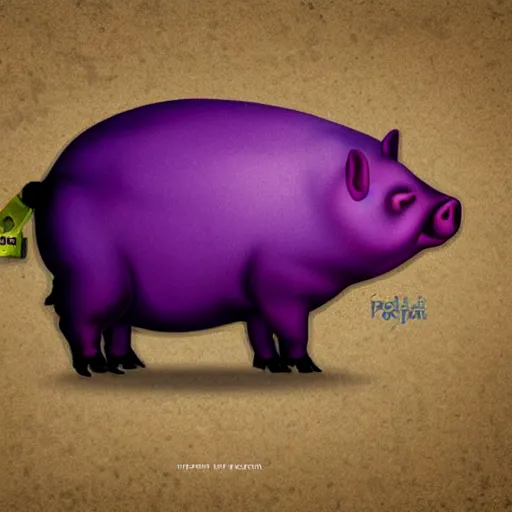 Image similar to a purple fat pig full from a feast