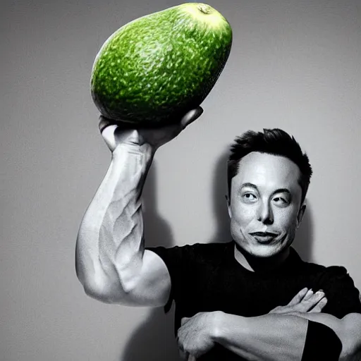 Prompt: elon musk has achieved his dream of becoming an avocado, elon musk sitting in an avacado, elon musk inside of an avacado, photograph, in a boxing ring, cinematic photography