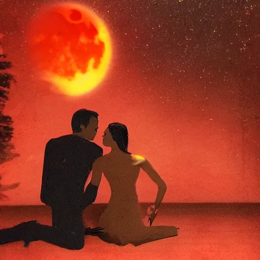 Image similar to betrayal of lovers under a red moon