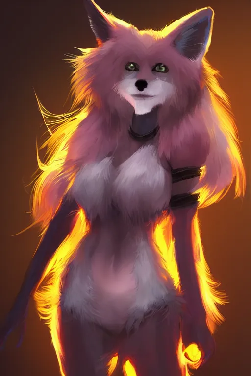 Image similar to a fox fursona, trending on artstation, by kawacy, furry art, digital art, cyberpunk, high quality, backlighting