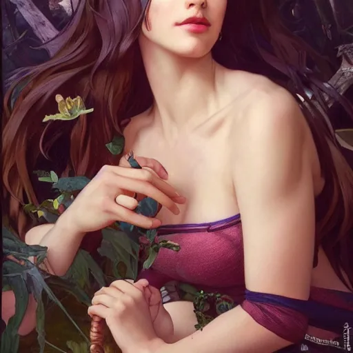 Image similar to natali portman, 8 k, depth of field, 3 d, art by artgerm and greg rutkowski and alphonse mucha and uang guangjian and gil elvgren and sachin ten