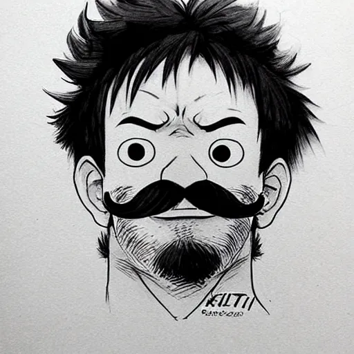 Image similar to [ mustache luffy ] by kim jung gi