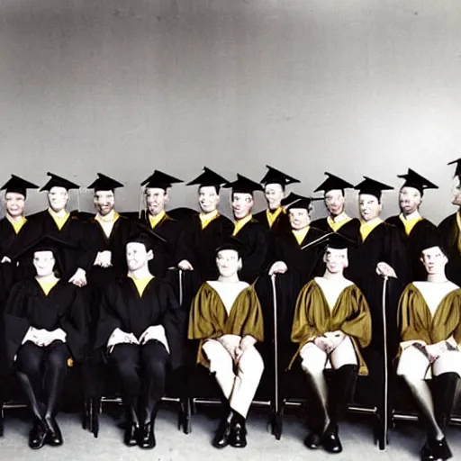 Prompt: a photograph of captain kirk's graduating class