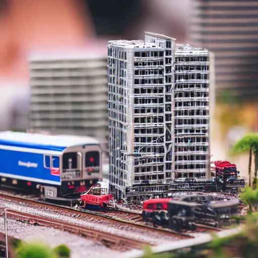 Image similar to macro photo of a miniature ho scale world trade center, taken with canon 8 0 d, canon 1 0 0 mm f / 2. 8