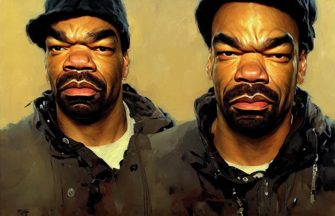 Image similar to portrait of method man!!!!!!!!!!!!!!!!!!!!!!!!!!!, detailed face, detailed painting,, epic lighting, by ilya repin, phil hale and kent williams