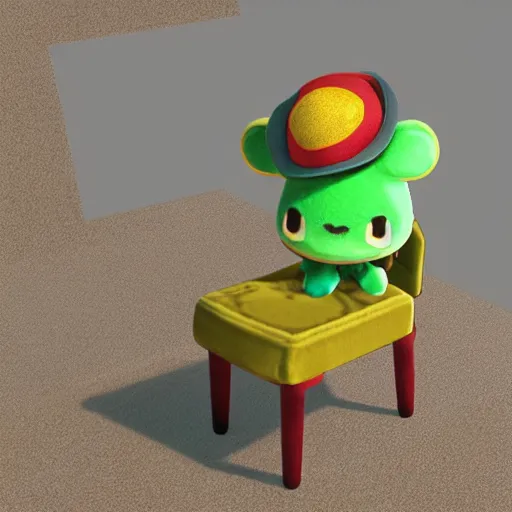 Prompt: froggy chair, 3d model, animal crossing, froggy chair, adorable, cute, detailed