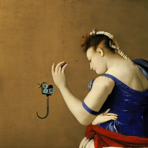 Image similar to a friendly robot, digital painting, by Artemesia Gentileschi, 4k wallpaper, beautiful masterpiece