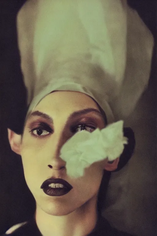Image similar to hyperrealism close - up fashion portrait by roversi photo from the holy mountain by alejandro jodorowsky in style of francisco goya
