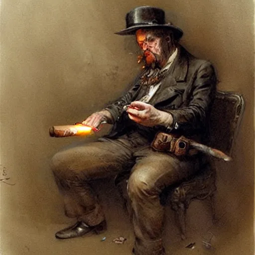 Prompt: ( ( ( ( ( van helping lighting a cigar, gothic, dark. muted colors. ) ) ) ) ) by jean - baptiste monge!!!!!!!!!!!!!!!!!!!!!!!!!!!