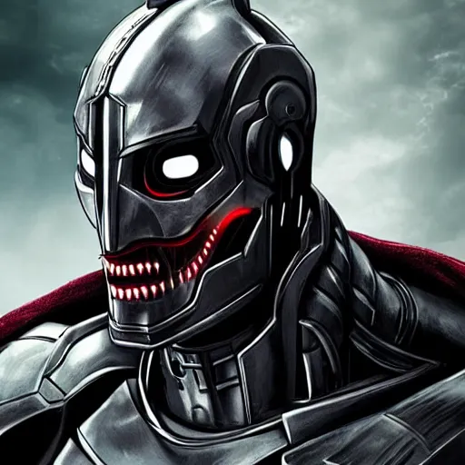 Prompt: face of an armored villian, ultron, sauron, evil dark, mask