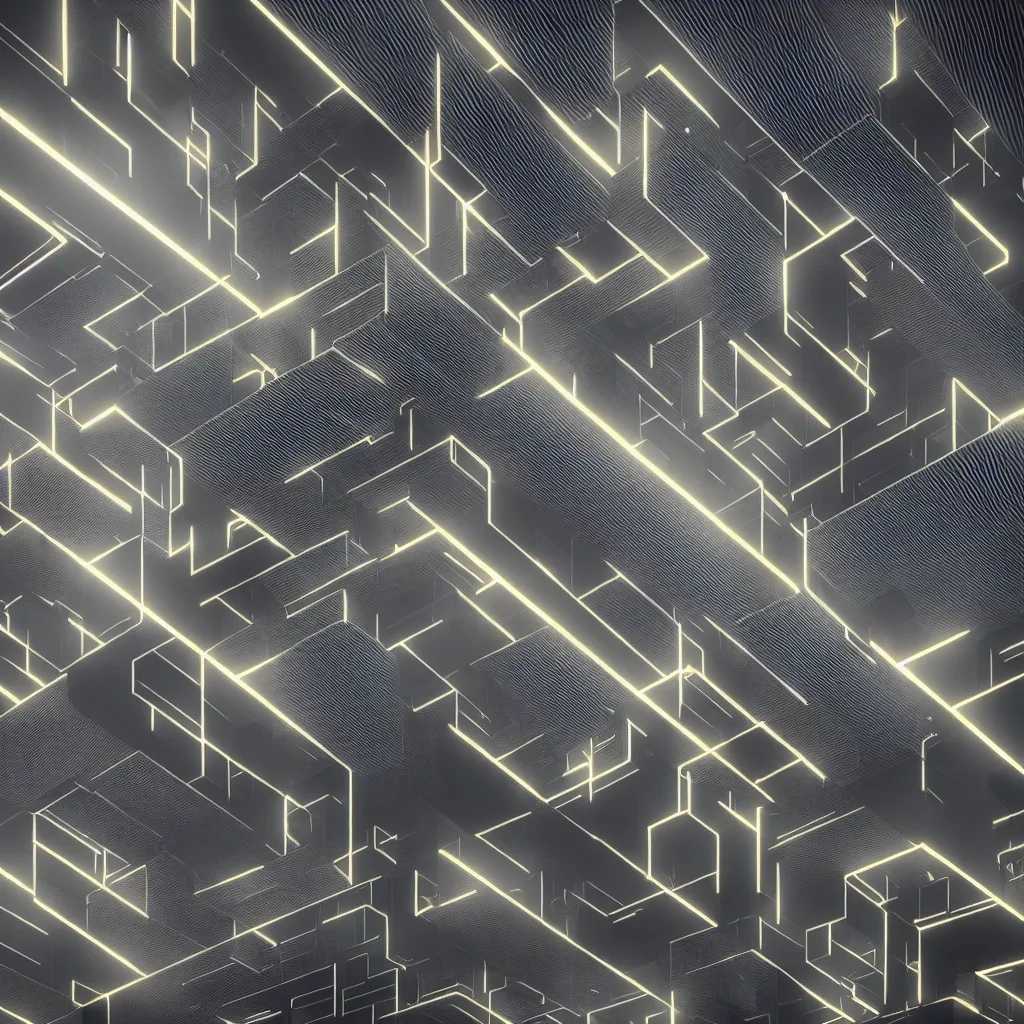 Image similar to modern architecture, abstract grey black and gold patterns with technology and neon, octane render