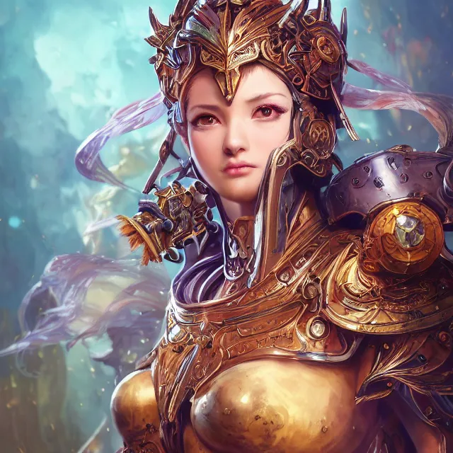 Prompt: studio portrait of lawful good colorful female holy mech paladin as absurdly beautiful, elegant, young woman, eye gear, ultrafine hyperrealistic detailed face illustration by kim jung gi, irakli nadar, intricate linework, sharp focus, bright colors, matte, octopath traveler, final fantasy, unreal engine highly rendered, global illumination, radiant light, intricate environment