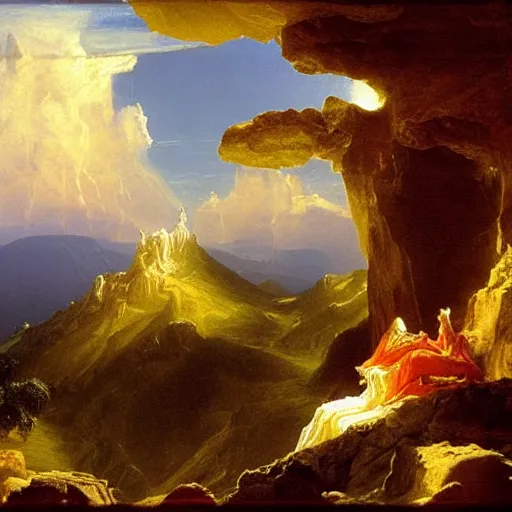 Image similar to - g the home of the gods in the sky, by painter thomas cole