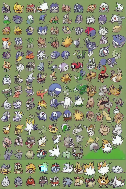 Prompt: Pokemon gen 1 sprite sheet