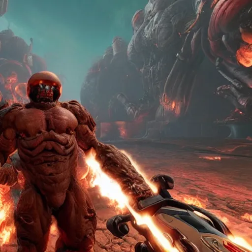 Prompt: in-game screenshot of Danny Devito in Doom Eternal (2021)