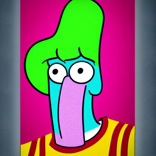 Image similar to cartoon network style, strong chin, handsome squidward portrait, vivid colors