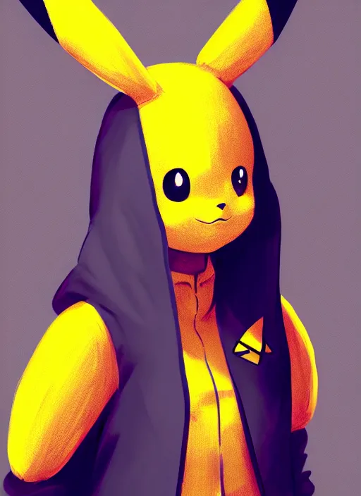 Image similar to a portrait of a girl in pikachu costume, grim - lighting, high - contrast, intricate, elegant, highly detailed, digital painting, artstation, concept art, smooth, sharp focus, illustration