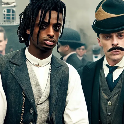 Image similar to playboi carti in peaky blinders 4 k the detailed super realistic