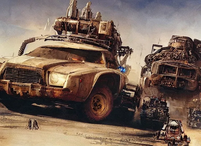 Prompt: ( ( ( ( ( garbage truck, car concept art, sci - fi illustration, painting ) ) ) ) ) by vincent di fate and john berkey and mad max fury road!!!!!!!