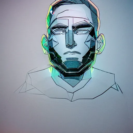 Image similar to man portrait made out of ice, beautiful, cyborg, comic book art, neon