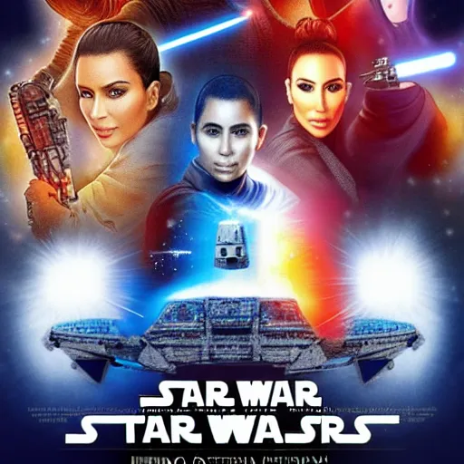 Image similar to super detailed star wars movie poster with ben shapiro, snooki and kim kardashian, 8k full HD photo, cinematic lighting, anatomically correct, oscar award winning, action filled, correct eye placement,