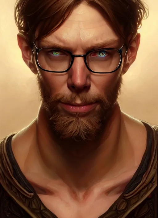 Prompt: portrait of stephen merchant, d & d, muscular! fantasy, intricate, elegant, highly detailed, digital painting, artstation, concept art, smooth, sharp focus, illustration, art by artgerm and greg rutkowski and alphonse mucha