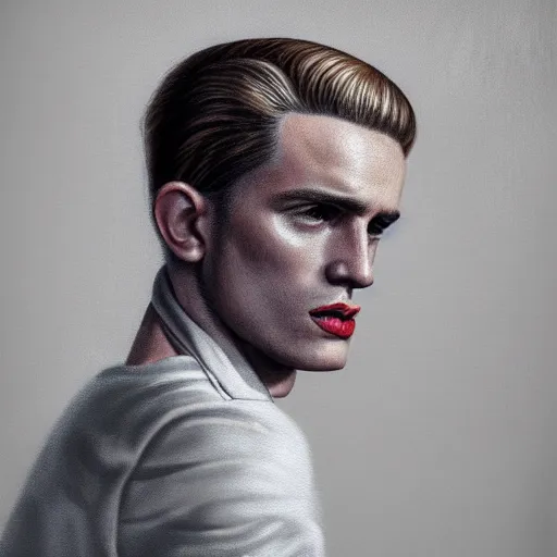 Prompt: A Hearts of Iron IV portrait of a blond young Spanish actor with high cheekbones. Good bone structure. Dressed in 1940s style. Highly detailed, fine Art, high detail, great lighting, 8k resolution, masterpiece, concept art, illustration, clear eyes, painting oil on canvas, octane render, HDR, trending on artstation, 4k, 8k, HD