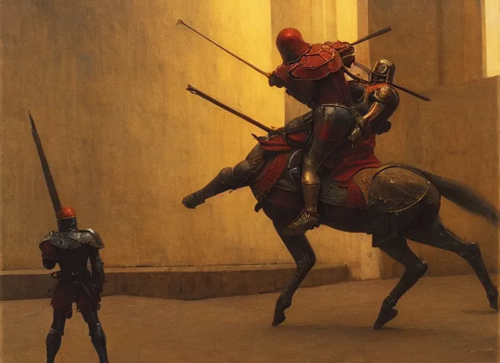 Image similar to а swat captures knight in armor, rome, highly detailed, soft lighting, elegant, works by edward hopper and james gillard, zdislaw beksinski, stephen outram, andreas m wiese, highly detailed