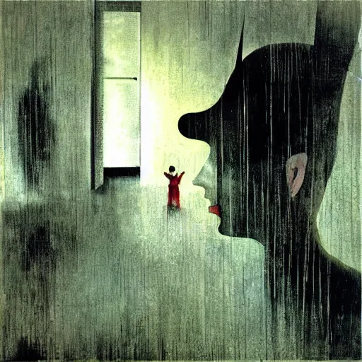 Image similar to Inside on a rainy day, by Dave McKean