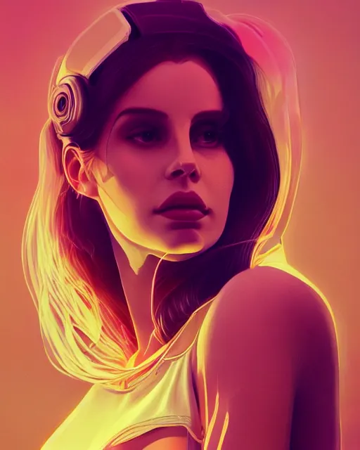 Image similar to portrait of lana del rey as a cyborg. intricate abstract. intricate artwork. by tooth wu, wlop, beeple, dan mumford. dramatic octane render, trending on artstation, greg rutkowski very coherent symmetrical artwork. cinematic, key art, hyper realism, high detail, octane render, 8 k, iridescent accents