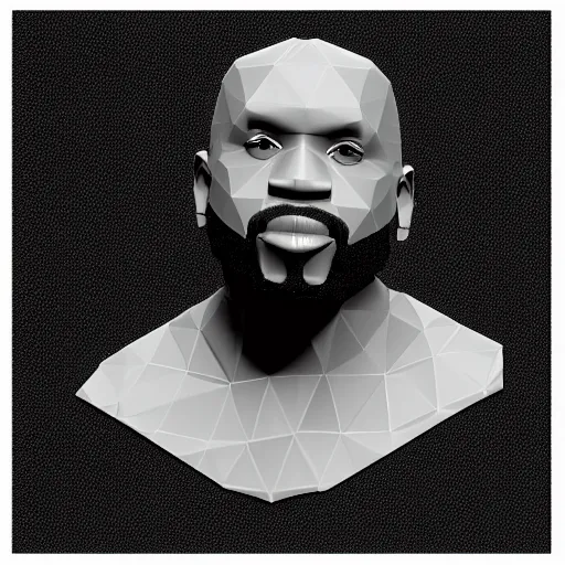Image similar to low polygon render of a black man with afro hair and raspy bear stubble, high quality, clean, sharp