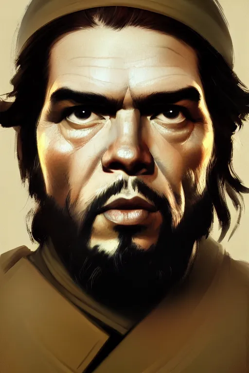 Image similar to ultra detailed close up face portrait of che guevara, extremely detailed digital painting, in the style of fenghua zhong and ruan jia and jeremy lipking and peter mohrbacher, mystical colors, rim light, beautiful lighting, 8 k, stunning scene, raytracing, octane, trending on artstation