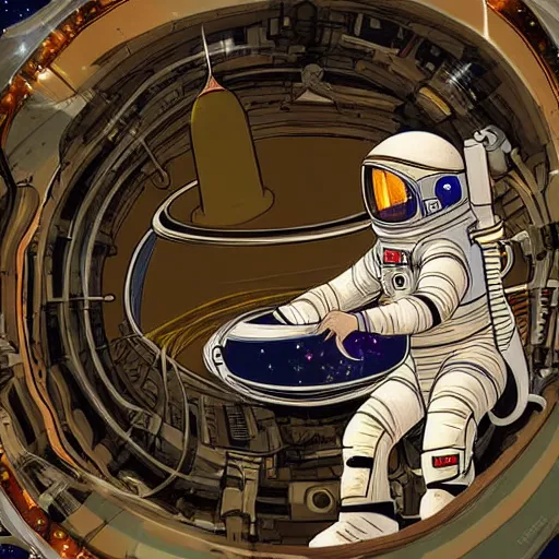 Image similar to victorian astronaut explores space, digital art, highly detailed, high quality, high resolution