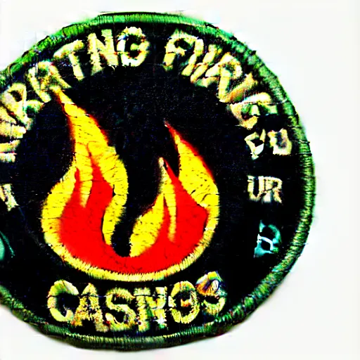 Prompt: a retro vintage minimalist clean fire flames warning caution patch