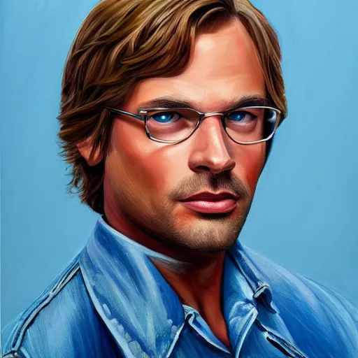 Image similar to once upon a time in hollywood jeffrey dahmer, oil painting, ultradetailed, artstation, ultradetailed, digital painting, ultradetailed