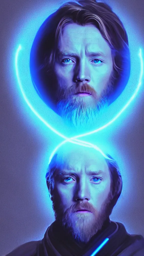 Image similar to a portrait of the ghost of obi - wan, as a digital photograph. blue transucent colors. glowing ghost. transparent portrait. color harmony, 8 k detail, gallery quality, hd wallpaper, premium prints available, hyper - detailed, intricate design.