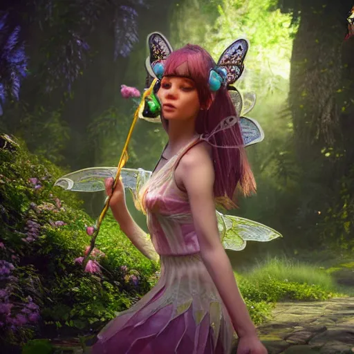 Image similar to fairies in a fantasy world, highly detailed, photorealistic portrait, bright studio setting, studio lighting, crisp quality and light reflections, unreal engine 5 quality render