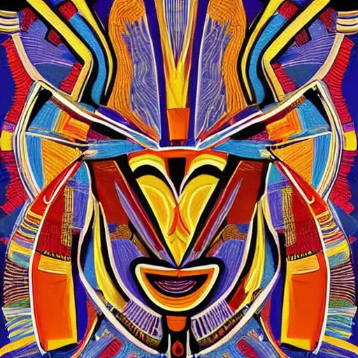 Prompt: Abstract expressionist painting detailed intricate patterns of African tribal masks