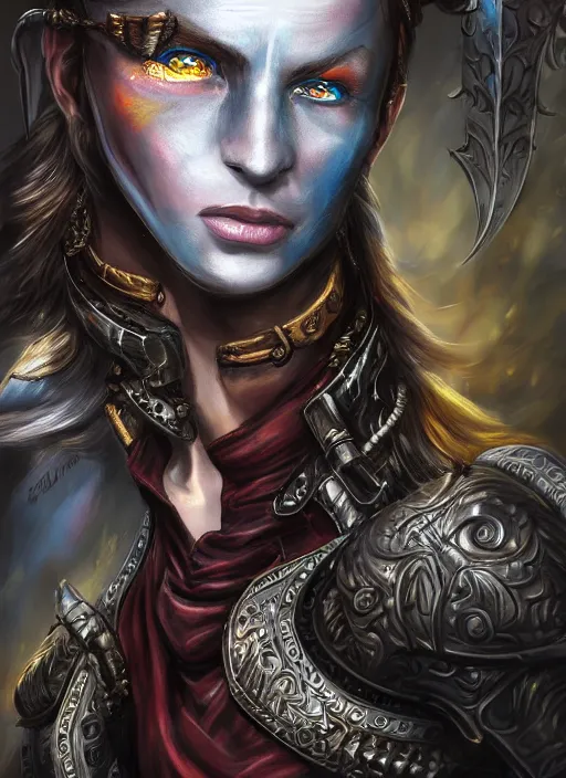 Prompt: a higly detailed airbrush full size portrait painting of a fantasy character, fantasy portrait, pinterest, baldur's gate, dynamic lighting, ambient lighting, deviantart, dndbeyond, dnd character portrait, full body