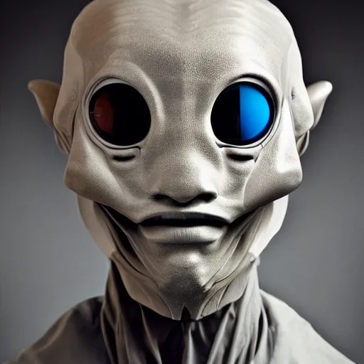 Prompt: portrait shot of a humanoid alien by swiridoff, award - winning, sothebys, fine art photography