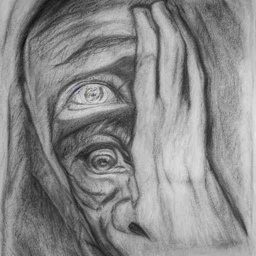 Prompt: Different stages of dementia through the eyes of the observer, charcoal-styled art, pastel overflow, abstract composition