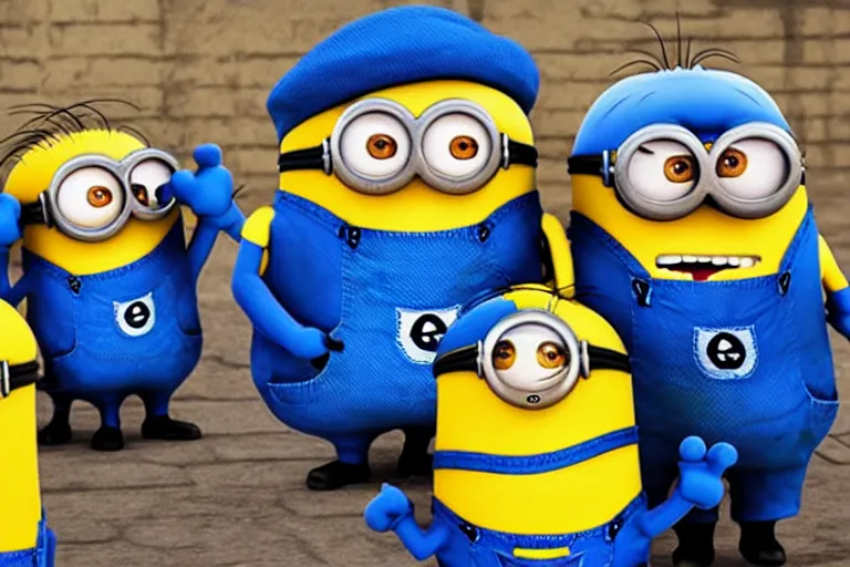 Image similar to minion crip gang members in the ghetto