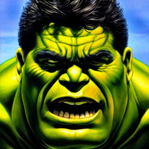 Image similar to portrait of hulk with yellow skin, ultra detailed, hdr, intricate, joe jusko