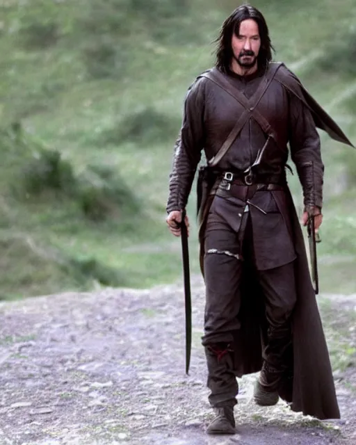 Image similar to Keanu reeves in a role of aragorn