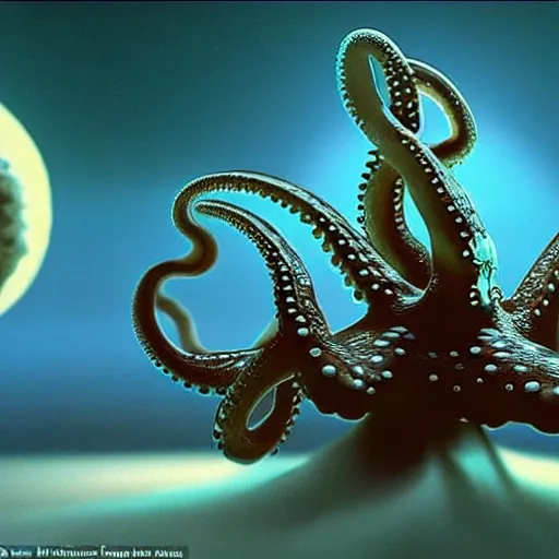 Image similar to hyperrealism photography in araki nobuyoshi style computer simulation visualisation of detailed octopus riding on a astronaut back in the detailed ukrainian village in dramatic scene from movie the big lebowski ( 1 9 9 8 )