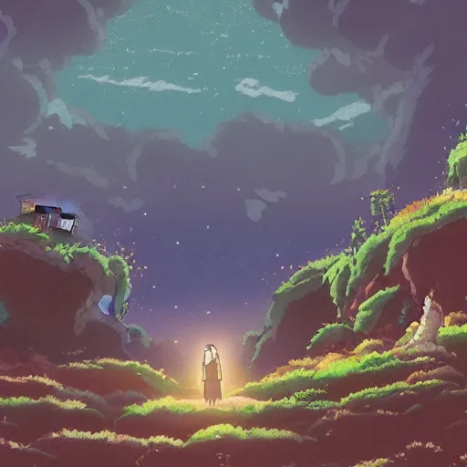 Image similar to landscape of the eternal rest, in the style of studio ghibli, award - winning, 4 k