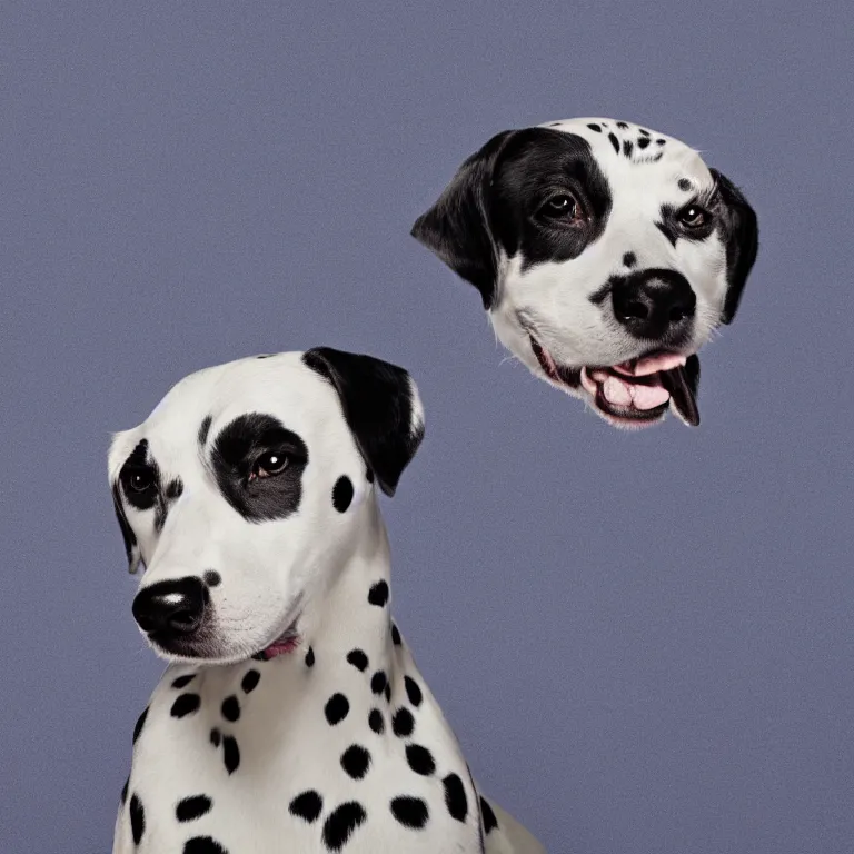 Image similar to vogue photoshoot octane render portrait of 1 0 1 dalmatian with white background, focus bright colorful pastel exotic vintage boutique hotel lounge, very short depth of field, bokeh