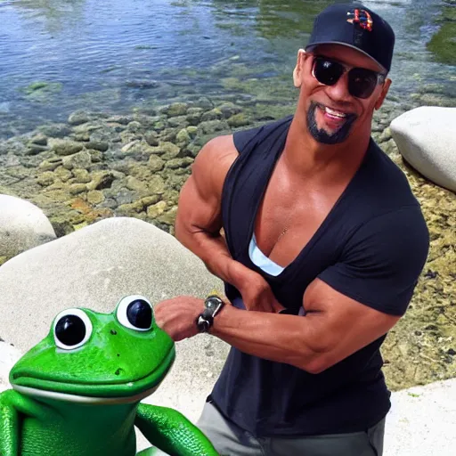 Prompt: a date between the rock and kermitt frog